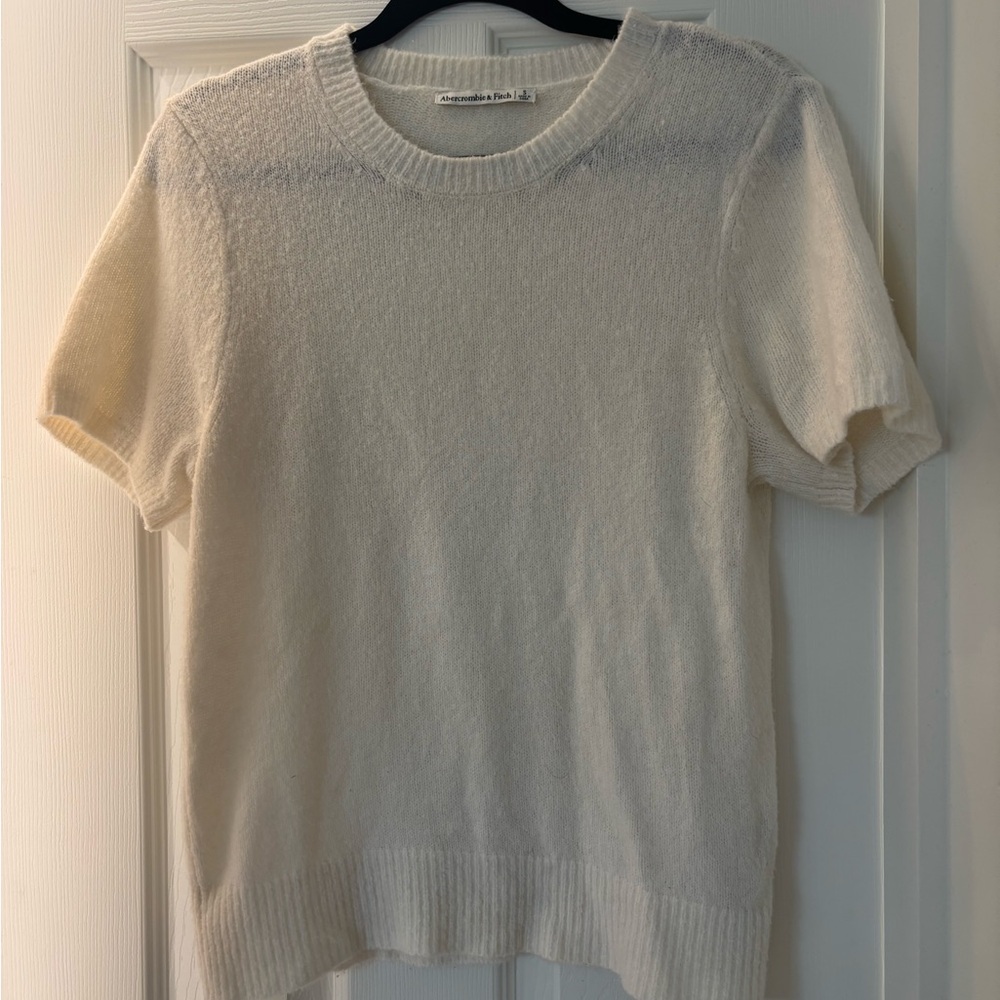 Abercrombie & Fitch Cream Knit Short Sleeve Sweater